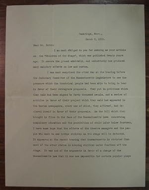 Typed Letter Signed about child labor laws