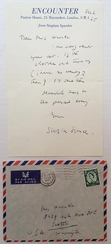 Bild des Verkufers fr Autographed Letter Signed on "Encounter" stationery zum Verkauf von Argosy Book Store, ABAA, ILAB