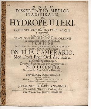 Seller image for Medizinische Inaugural-Dissertation. De Hydrope Uteri. for sale by Wissenschaftliches Antiquariat Kln Dr. Sebastian Peters UG