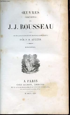 Bild des Verkufers fr DISCOURS / OEUVRES COMPLETES DE J.J. ROUSSEAU. zum Verkauf von Le-Livre