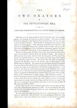 Seller image for THE TWO ORATORS OF OUR REVOLUTIONARY ERA; JAMES OTIS, OF MASSACHUSETTS, AND PATRICK HENRY, OF VIRGINIA. for sale by Legacy Books