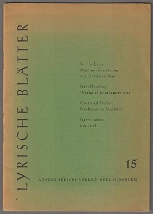 Bild des Verkufers fr Lyrische Bltter Nr. 15: Auseinandersetzung mit Gottfried Benn. 3. Jahrgang. zum Verkauf von Antiquariat Neue Kritik