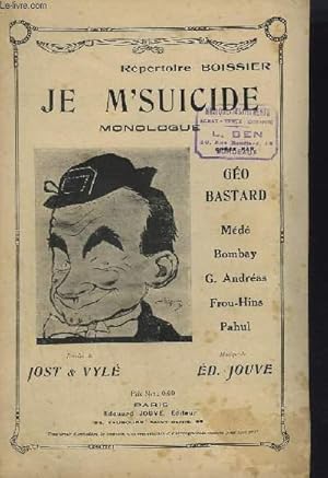 Seller image for JE M'SUICIDE - PIANO ET CHANT. for sale by Le-Livre