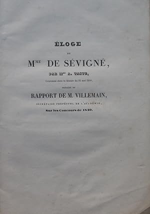 Seller image for loge de Mme de Svign, prcd du rapport de M. Villemain sur les concours de 1840 for sale by Bouquinerie L'Ivre Livre
