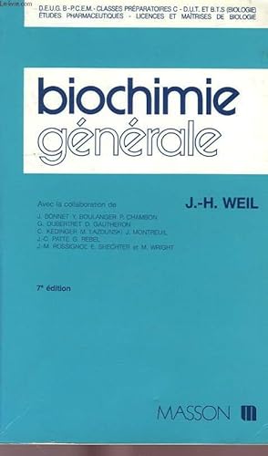 Bild des Verkufers fr BIOCHIMIE GENERALE zum Verkauf von Le-Livre