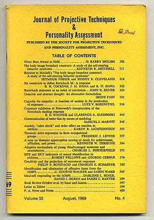 Image du vendeur pour Journal of Projective Techniques & Personality Assessment: Volume 33, August, 1969, Number 4 mis en vente par Between the Covers-Rare Books, Inc. ABAA