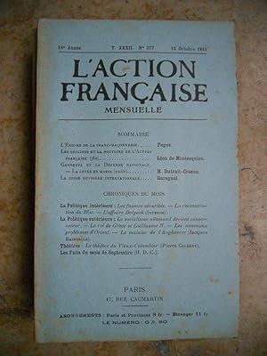 Bild des Verkufers fr L'Action Francaise - 14eme annee T XXXII n.277 du 15 octobre 1913 zum Verkauf von Frederic Delbos