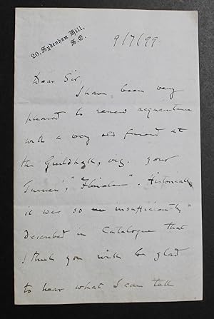 Autograph letter signed from C. A. Barry to "Dear Sir", regarding J. W. M. Turner's "Fluelen from...