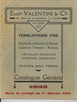 Catalogue général. Revu et corrigé au 1er janvier 1934. Ferblanterie Fine. Réchauds à alcool et a...