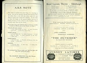 Seller image for 'The Outsider': Souvenir Theatre Programme Performed at Royal Lyceum Theatre, Edinburgh for sale by Little Stour Books PBFA Member