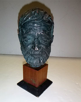 Plaster bust of Ernest Hemingway in bronze patina.