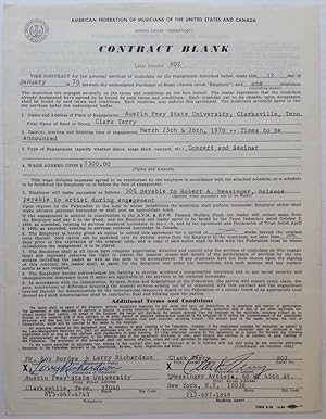 Signed Contract on "American Federation of Musicians" letterhead