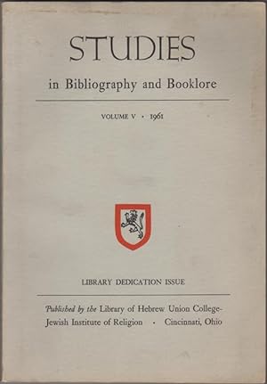 Studies in Bibliography and Booklore. Volume V. 1961