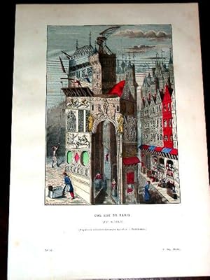 Bild des Verkufers fr Gravure aquarelle une rue de Paris (XVe Sicle). zum Verkauf von JOIE DE LIRE