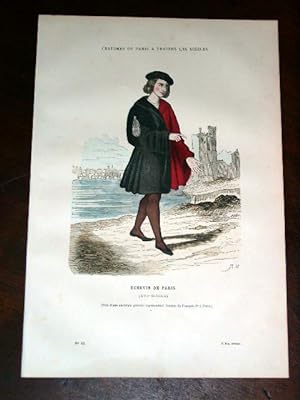 Bild des Verkufers fr Gravure aquarelle costume - Echevin de Paris ( XVI me sicle). zum Verkauf von JOIE DE LIRE