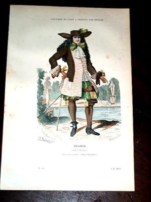 Bild des Verkufers fr Gravure aquarelle Costume - Seigneur ( XVIe sicle) zum Verkauf von JOIE DE LIRE