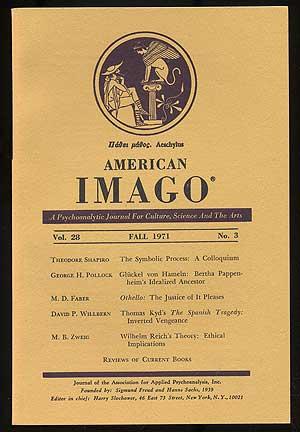 Bild des Verkufers fr American Imago, A Psychoanalytic Journal for Culture, Science and the Arts: Volume 28, Fall 1971, Number 3 zum Verkauf von Between the Covers-Rare Books, Inc. ABAA