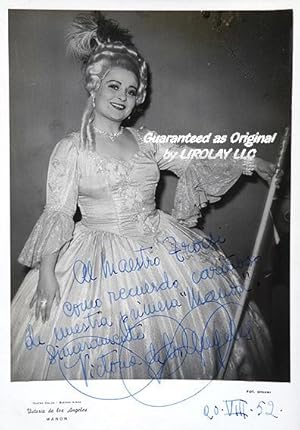 Portrait of soprano Victoria de los Ángeles (1923-2005) as «Manon», inscribed, signed & dated (19...