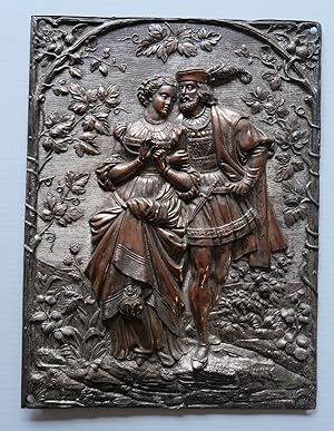 SHAKESPEARE - IT WAS A LOVER AND HIS LASS. - A HIGH RELIEF EMBOSSED ELECTROPLATE PLAQUE pierced i...