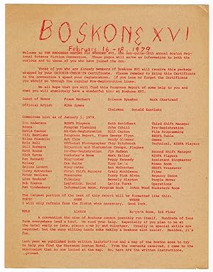 Boskone XVI Science Fiction Convention, 1979: advance ehphemera