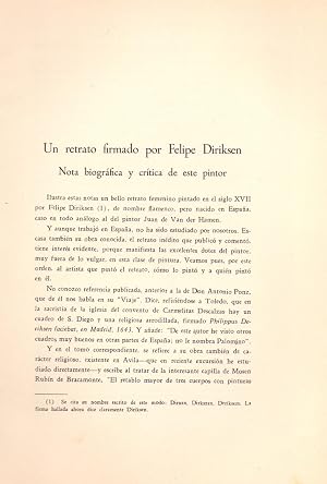 Immagine del venditore per UN RETRATO FIRMADO POR FELIPE DIRIKSEN - NOTA BIOGRAFICA Y CRITICA DE ESTE PINTOR- venduto da Libreria 7 Soles