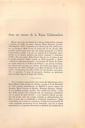 Seller image for ANTE UN RETRATO DE LA REINA GOBERNADORA (MARIA CRISTINA DE BORBON) - DEL PINTOR ANTONIO MARIA ESQUIVEL for sale by Libreria 7 Soles