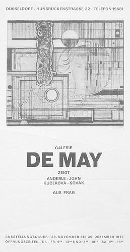 Bild des Verkufers fr Plakat / poster: Galerie De May zeigt Anderle - John - Kucerova - Sovak. Ausstellungsdauer: 29. November bis 30. Dezember 1967. zum Verkauf von Antiquariat Lenzen