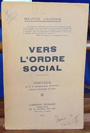 Bild des Verkufers fr VERS L'ORDRE SOCIAL zum Verkauf von librairie le vieux livre