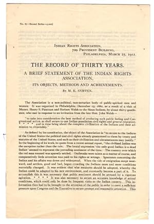 Seller image for The record of thirty years. A brief statement of the Indian Rights Association, its objects, methods, and achievements [heading title] for sale by Rulon-Miller Books (ABAA / ILAB)