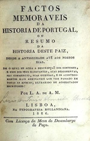Bild des Verkufers fr FACTOS MEMORAVEIS DA HISTORIA DE PORTUGAL, zum Verkauf von Livraria Castro e Silva