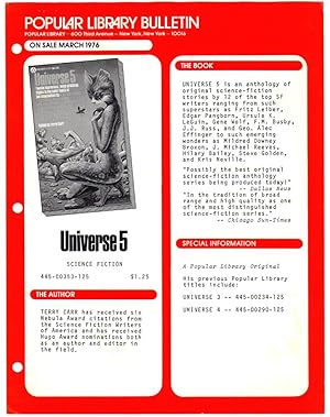 Bild des Verkufers fr 1976 Popular Library Promotional Bulletin for Universe 5 (science fiction ephemera) zum Verkauf von Singularity Rare & Fine