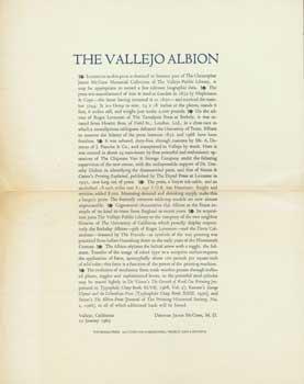 Immagine del venditore per The Vallejo Albion. venduto da Wittenborn Art Books