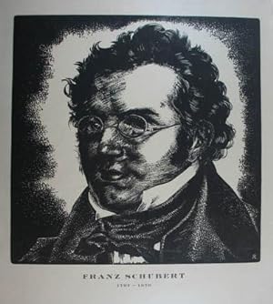 Linolschnitt "Franz Schubert 1797 - 1828". Rechts unten im Stock monogr., am unteren Blattrand mi...