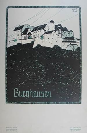 Lithographie "Burghausen" auf Untersatzpapier montiert. Rechts oben in der Platte signiert und da...