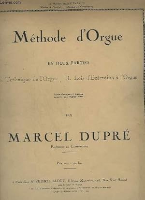 Bild des Verkufers fr METHODE D'ORGUE - PARTIE 1 : TECHNIQUE DE L'ORGUE. zum Verkauf von Le-Livre