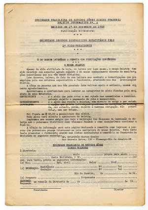 Sociedade Brasileira De Estudios Sobre Discos Voadores. Brazilian UFO Bulletin, November, 1958 / ...