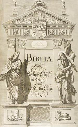 Bild des Verkufers fr Biblia, Das ist die gantze Heilige Schrift, Altes und Neues Testaments. Verdeutscht von Herrn Doctor Martin Luther: Und auf gndigste Verordnung Des Durchlauchtigsten Frsten und Herrn, Herrn Ernsts, Herzogen zu Sachsen, Flich, Kleve und Berg von etlichen reinen Theologen dem eigentlichen Wort-Verstand nach erklret, wie hiervon weiter in der Vorrede gehandelt wird. daher ber die gewhnliche, mit Flei verbesserte Biblische Register, unter anderem zu finden, ein Bericht, von Vergleichung der Jdischen und Biblischen Monden, Maa, Gewicht, Mntz und Elen mit den Unserigen: Sowohl auch eine Beschreibung der Stadt Jerusalem, samt unterschiedlichen neuen Land-Tafeln, und andern schnen Kupffer-Figuren, und derselben Beschreibung: Welches alles dem Christlichen Leser, zu mehrerm Verstand der Schrifft, gute Anleitung geben kan. Zu Ende ist auch, nebst den Christlichen Haupt-Symbolis, die unvernderte Augspurgische Consession mit beygedruckt worden.Von neuem mit Flei bersehen, durch ferne zum Verkauf von ERIC CHAIM KLINE, BOOKSELLER (ABAA ILAB)