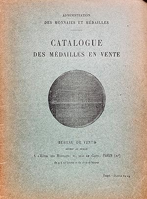 Catalogue des médailles en vente.