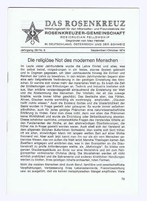 Das Rosenkreuz. 38. Jhg. 1974, Nr. 5. Mitteilungsblatt für den Mitarbeiter- und Freundeskreis der...