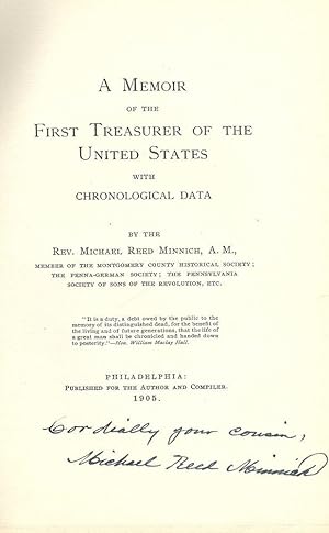 Seller image for A MEMOIR OF THE FIRST TREASURE OF THE UNITED STATES for sale by Antic Hay Books