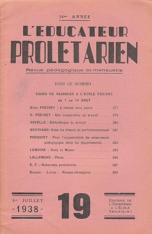 L'Educateur prolétarien. 14e Année, N°19 - 1er Juillet 1938