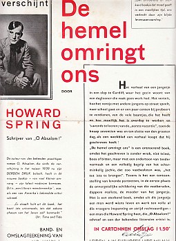 Raambiljet voor de roman De hemel omringt ons van Howard Spring.
