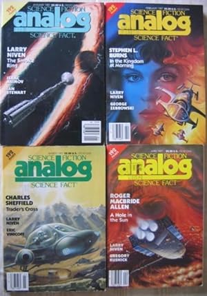 Imagen del vendedor de Analog Science Fiction - Science Fact , January, February, March & April 1987 - 4 issues featuring "The Smoke Ring" by Larry Niven in 4 Parts + Mortality, Billy the Kid, Here There be Dragons, A Hole in the Sun, The Lesser Magic, A Delicate Adjustment +++ a la venta por Nessa Books