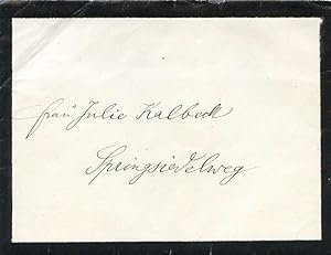 Imagen del vendedor de Konvolut von 1 eigenh. Gedicht (32 Zeilen), dat. 25. Mai 1895, in eigenh. Kuvert: "Frau Julie Kalbeck gewidmet am 25. Mai 1895 von ihrem sie aufrichtig schtzenden B. Molden", 1 eh. Brief mit U. in Kuvert, 1 eh. Briefkrtchen mit U. und 1 eh. beschriebene Visitkarte. a la venta por Antiquariat INLIBRIS Gilhofer Nfg. GmbH