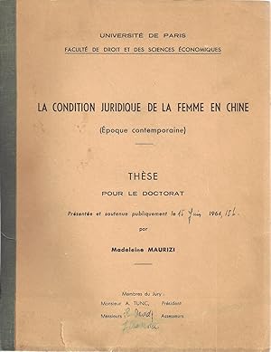 La condition juridique de la femme en Chine (Epoque contemporaine). Thèse de sciences économiques.