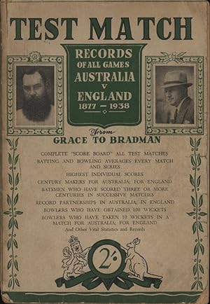 Image du vendeur pour TEST MATCH RECORDS OF ALL GAMES AUSTRALIA V ENGLAND 1877-1938 mis en vente par Sportspages