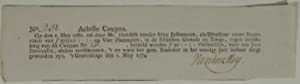 Achste coupon. Op den 1. Mey 1782 zal door Mr. Hendrik vander Mey Justuszoon, als directeur eener...
