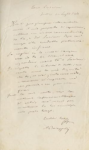 Lettera autografa firmata, su una facciata, datata "Firenze 24 luglio 1887", indirizzata a Piero ...