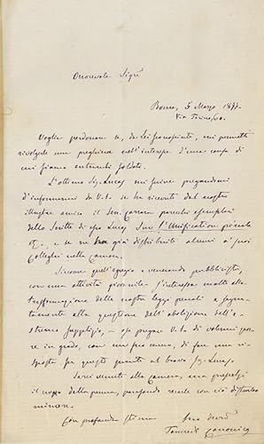 Lettera autografa firmata, su una facciata, datata "Roma 5 Marzo 1877", indirizzata - data la pro...