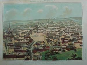 Bild des Verkufers fr Aussig von Heute. (Vom Marienberge gesehen). Chromolithographie. Aussig, Ernst Rennert um 1895, 9,5 x 13,5 cm zum Verkauf von Antiquariat Johannes Mller